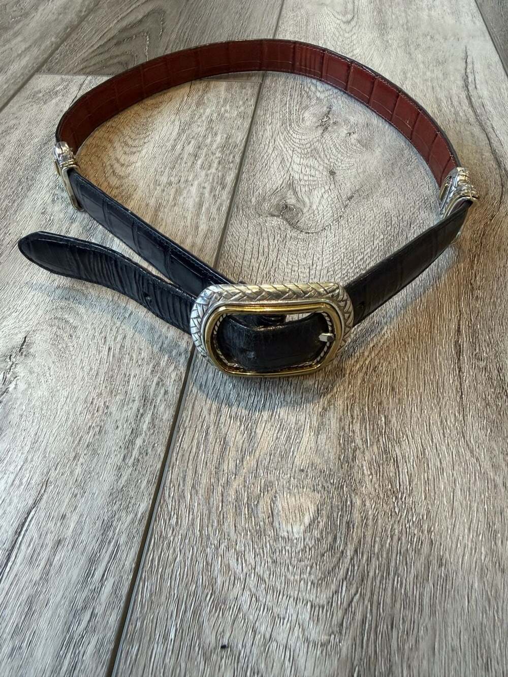 Brighton Reversible Leather Belt Size M 30 Black Brown Croco
